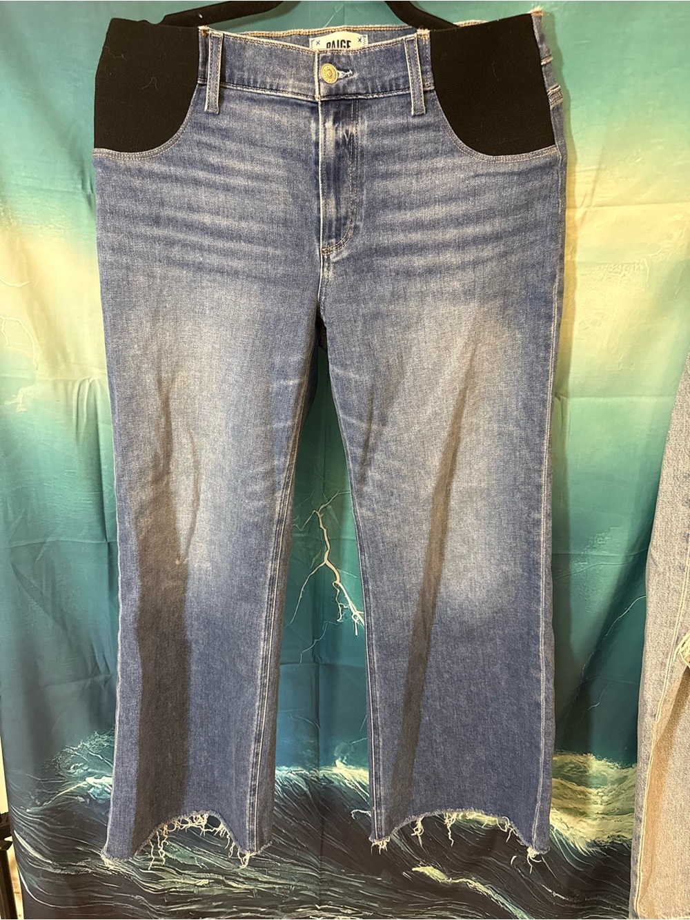 PAIGE Maternity Blue Denim Jeans with Contrast Stitching